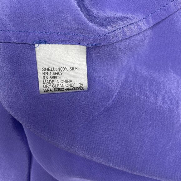 ANTONIO MELANI 100% Silk Purple Collared Button Tie Front Long Sleeve Blouse L - Picture 10 of 11